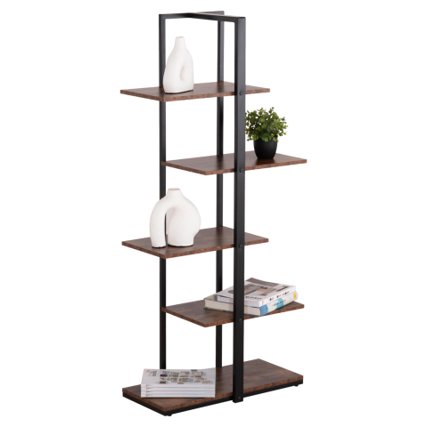 Vitrine - RACK OMNI HM18074.04 BLACK METAL FRAME-MELAMINE IN WALNUT 68x34.5x150.5Hcm.