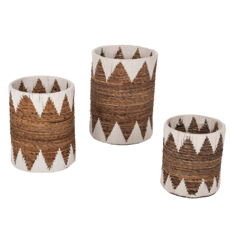 Decoratiuni de podea - ROUND BASKETS WITHOUT LID 3PCS HM4307 RUSH IN NATURAL-WHITE Φ42x56Hcm.