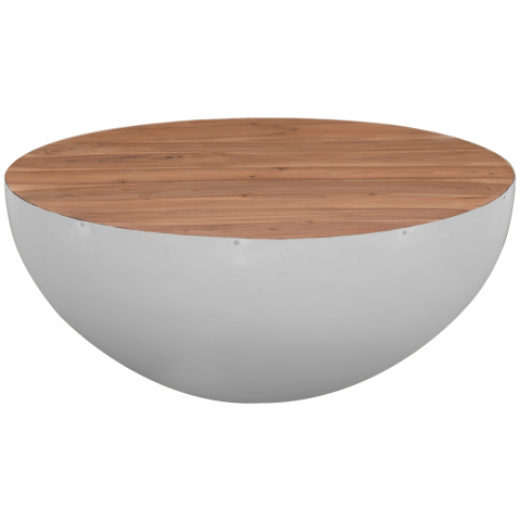 Interior - ROUND COFFEE TABLE BOWL HM8717.23 WHITE WITH ACACIA WOOD TOP Φ91x38,5Hcm. Β'RATED