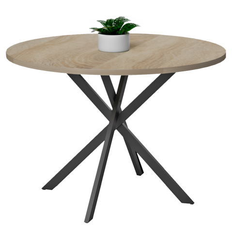 Interior - ROUND DINING TABLE ARIZA HM18385.01 MELAMINE IN SONAMA--BLACK METAL LEGS Φ120x75Hcm.