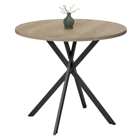 Interior - ROUND DINING TABLE ARIZA HM18386.01 MELAMINE IN SONAMA--BLACK METAL LEGS Φ90x75Hcm.