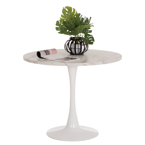 Mese - ROUND DINING TABLE ROLLO HM9421.11 MELAMINE IN WHITE MARBLE METAL LEG Φ90x74Hcm.