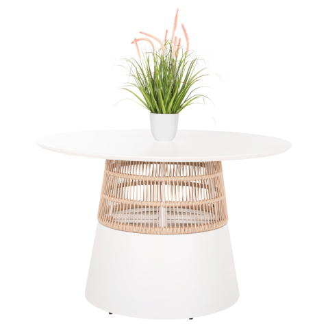 Mese - ROUND TABLE SAEID HM6106.02 ALUMINUM IN WHITE-SYNTHETIC ROPE IN BEIGE Φ120x75Hcm.