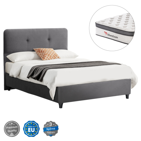 Interior - SEMI-DOUBLE BED WITH MATTRESS DOLORES HM10746.01 VELVET IN GREY--FOR 120x200cm.