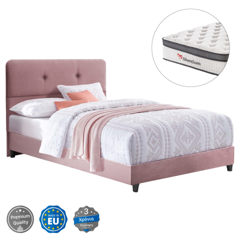 Interior - SEMI-DOUBLE BED WITH MATTRESS DOLORES HM10746.02 VELVET IN DUSTY PINK--FOR 120x200cm.