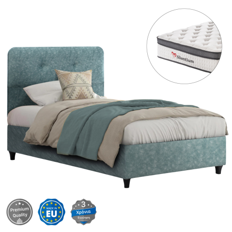 Interior - SEMI-DOUBLE BED WITH MATTRESS DOLORES HM10746.04 t.NUBUCK FABRIC IN LIGHT GREEN--FOR 120x200cm.
