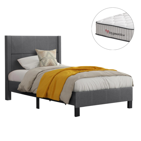 Interior - SEMI-DOUBLE BED WITH MATTRESS TRILLOP HM10757.01 GREY FABRIC--FOR 120X200cm.