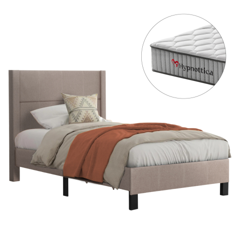 Interior - SEMI-DOUBLE BED WITH MATTRESS TRILLOP HM10757.03 BEIGE FABRIC--FOR 120X200cm.