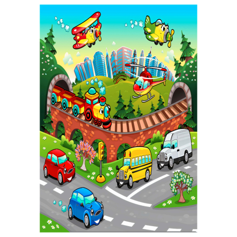 Covoare pentru copii - SERIES KIDDER HM7678.13 80Χ150cm, kids rug with various means of transport, fringes