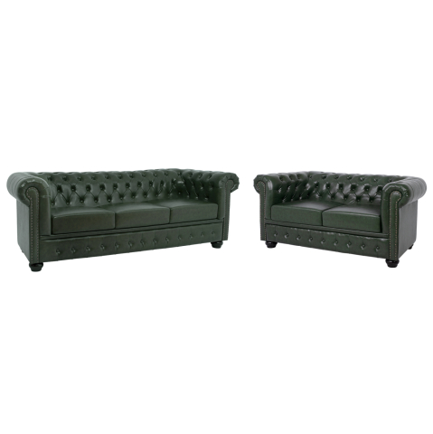 Interior - SET 2-SEATER and 3-SEATER SOFAS MOBAR HM10911.08 PU LEATHER T.CHESTERFIELD--CYPRESS GREEN