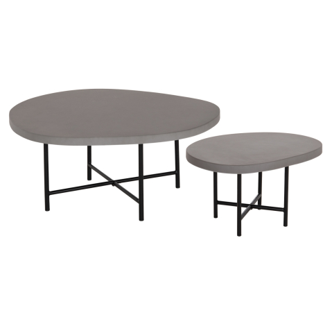 Interior - SET 2PCS COFFEE TABLES IFFANS ΗΜ10733.01 FIBER CEMENT IN GREY--BLACK METALLIC LEGS