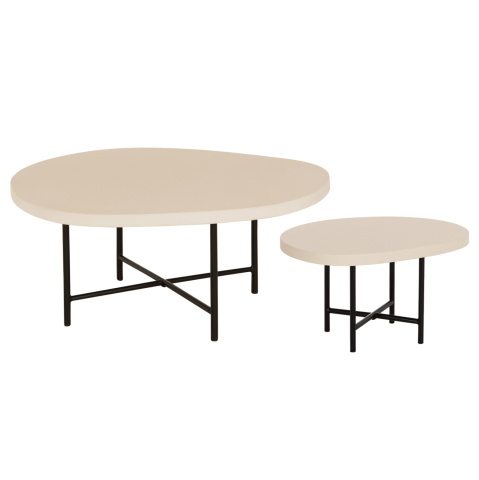 Interior - SET 2PCS COFFEE TABLES IFFANS HM10733.02 FIBER CEMENT IN BEIGE--BLACK METALLIC LEGS