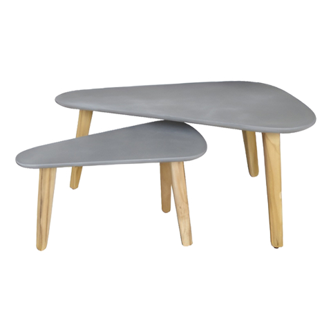 Interior - SET 2PCS COFFEE TABLES PRANTIS HM10732.01 FIBER CEMENT IN GREY--ACACIA WOOD LEGS