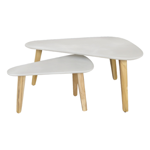 Interior - SET 2PCS COFFEE TABLES PRANTIS HM10732.02 FIBER CEMENT IN BEIGE--ACACIA WOOD LEGS