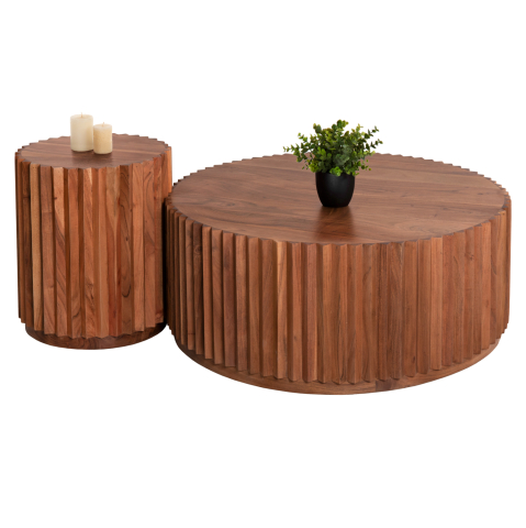 Masute de cafea - SET 2PCS COFFEE TABLES ROUND SEDGE HM11944 SOLID ACACIA WOOD IN NATURAL Φ90 and Φ40cm.