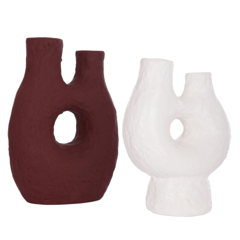 Decoratiuni - SET 2PCS DECORATIVE TABLE VASES NAMENTIS HM21143.02 TERRACOTA IN WHITE and MAROON RED