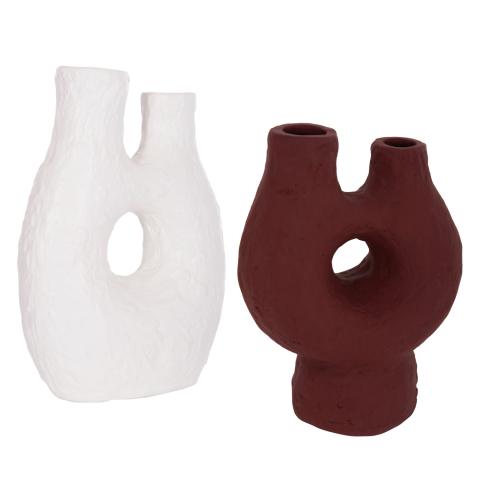 Decoratiuni pentru masa - SET 2PCS TABLE DECORATIVE VASES NAMENTIS HM21143.01 TERRACOTTA IN WHITE/MAROON RED