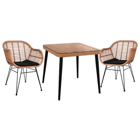 Seturi mese dining - Set 3 pieces Allegra Wicker with Table 80x80x78 Beige and Black HM10483