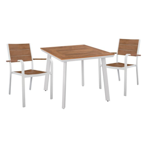 Seturi mese dining - Set 3 Pieces with Table 80x80x73 and Armchairs Aluminum in White Color HM10537.01