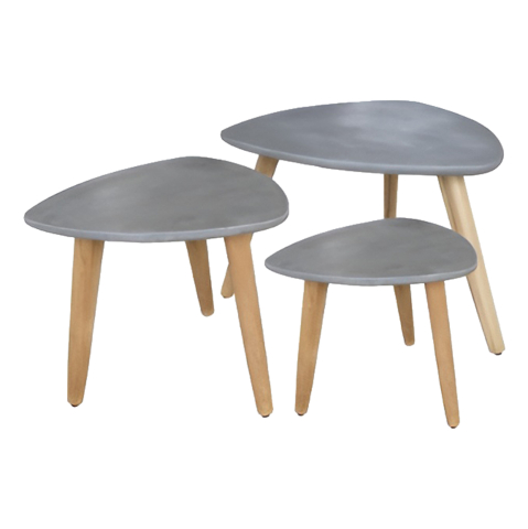 Interior - SET 3PCS SIDE TABLES PRANTIS HM10734.01 FIBER CEMENT IN GREY--ACACIA WOOD LEGS