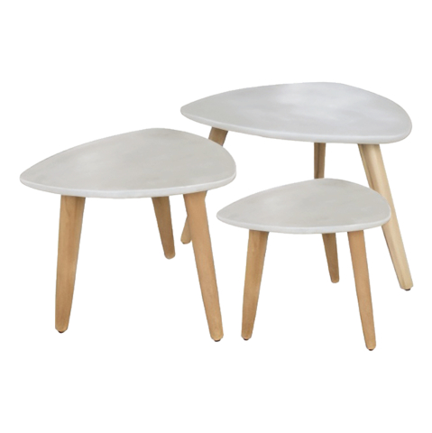Interior - SET 3PCS SIDE TABLES PRANTIS HM10734.02 FIBER CEMENT IN BEIGE--ACACIA WOOD LEGS