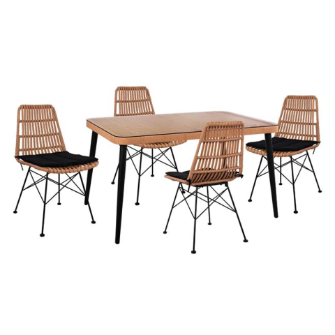 Seturi mese dining - Set 5 pieces Allegra Wicker with Table 140x80x78 Beige and Black Color HM10491