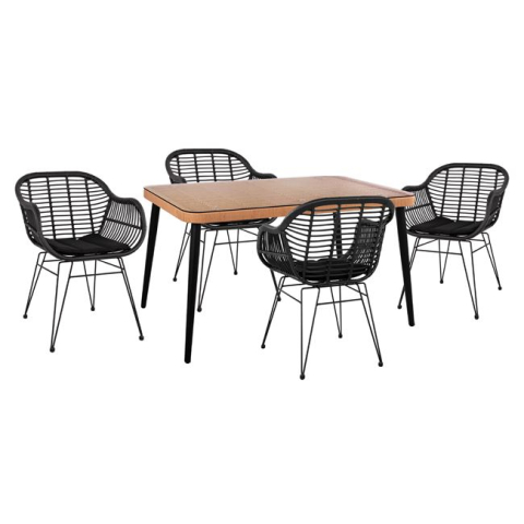 Seturi mese dining - Set 5 pieces Allegra Wicker with Table 140x80x78 Beige and Black Color HM10508