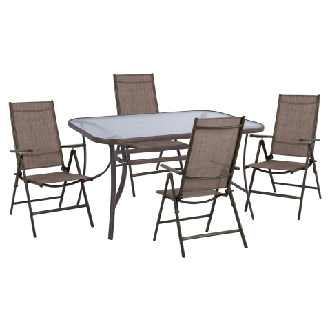 Seturi mese dining - Set 5 pieces Metallic Table and Folding chairs Brown HM10558.02