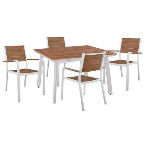 Seturi mese dining - Set 5 pieces Table and Armchairs Aluminum Polywood White Color HM10459