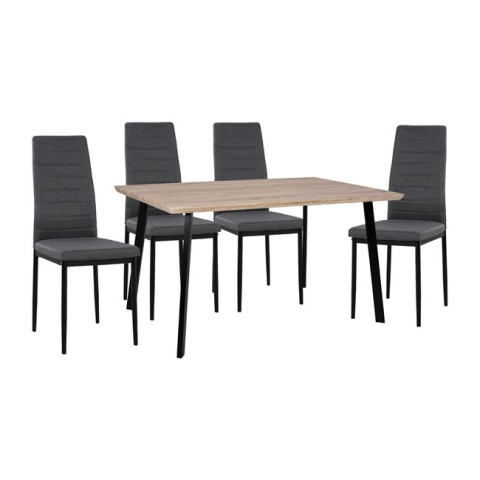 Interior - Set 5 pieces Table Sonama and Chairs Lady grey fabric black frame HM11040 140x80x76 cm