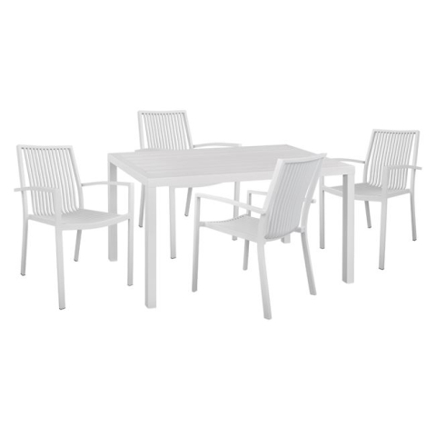 Seturi mese dining - Set 5 pieces with Table 140x80x75.5 and Aluminum chairs in White color HM10527
