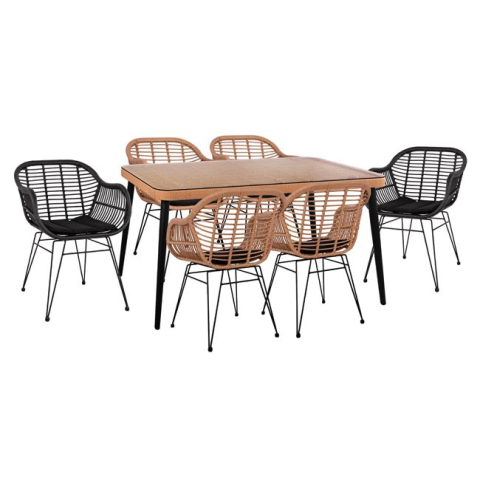 Seturi mese dining - Set 7 pieces Allegra Wicker with Table 160x90x78 Beige and Black Color HM10513