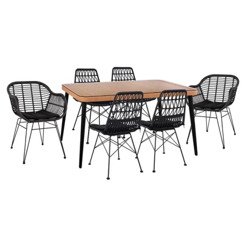 Seturi mese dining - Set 7 pieces Allegra Wicker with Table 160x90x78 Beige and Black Color HM10516