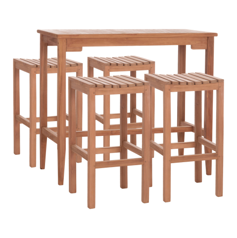 Seturi mese dining - SET BAR TABLE WITH 4 BAR STOOLS NIKOL HM10916 TEAK WOOD IN NATURAL COLOR