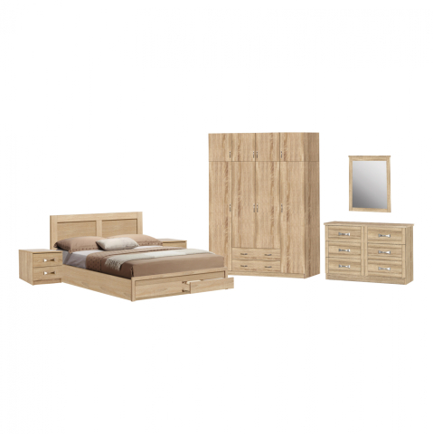 Seturi pentru dormitor - Set Bedroom 7 pieces Bed for Mattress 150x200-Nightstand table-Toilet Sonama HM11099.02