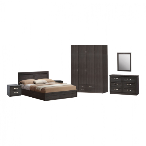 Seturi pentru dormitor - Set Bedroom 7 pieces Bed for mattress 150x200-Nightstand table-Wardrobe-Toilet Zebrano HM11099.01