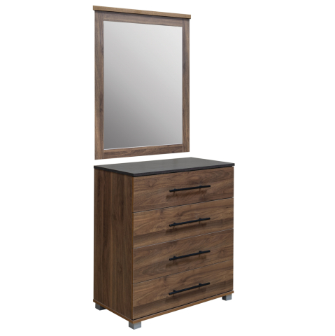 Interior - SET CHEST OF (4) DRAWERS WITH WALL MIRROR CARYS HM10889.11 MELAMINE IN WALNUT