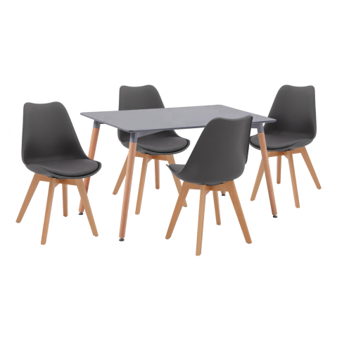 Interior - Set Dining Tab;e 5 pieces Table Oak with Vegs Chairs Dark Grey HM11315 120x80x73 cm