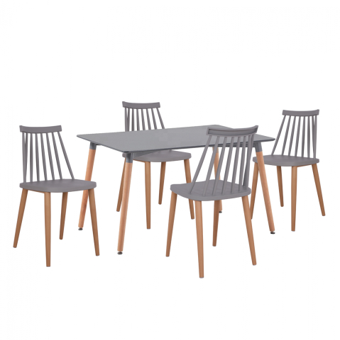 Interior - Set dining table 5 pieces Table Minimal with Vanessa grey chairs HM11327.10 120x80x73 cm