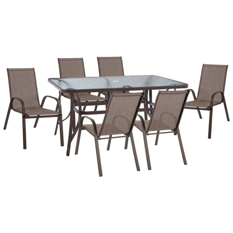 Seturi mese dining - Set dining table 7 pieces 1 Table and 6 chairs Brown HM5119.02
