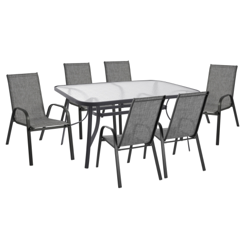 Seturi mese dining - Set Dining Table 7 pieces 160x90 Bruno and 6 Leon Armchair HM5206.01