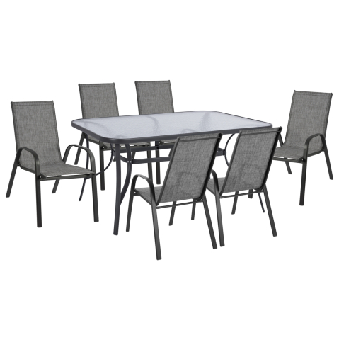 Seturi mese dining - Set Dining Table 7 pieces 1Table and 6 chairs Grey HM5119.01