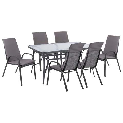 Seturi mese dining - Set Dining Table 7 pieces chairs with pillow and table 150x90 HM10572.01 Grey