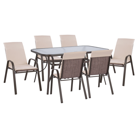 Seturi mese dining - Set Dining Table 7 pieces Chairs with pillow and table 150x90 HM10572.02 Brown