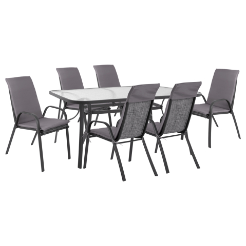 Seturi mese dining - Set Dining Table 7 pieces Chairs with pillow and table 160x90 HM10571.01 Grey
