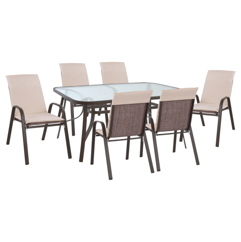 Seturi mese dining - Set Dining Table 7 pieces Chairs with Pillow and Table 160x90 HM10571.02 Brown