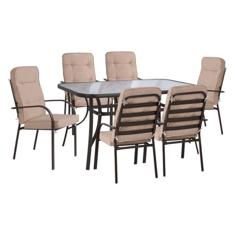 Seturi mese dining - Set dining table 7 pieces HM10561.01 with table 150x90x72cm from brown metal.