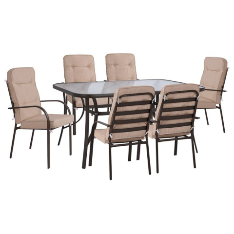 Seturi mese dining - Set dining table 7 pieces HM10564.01 with Table 160x90x72cm from brown metal.