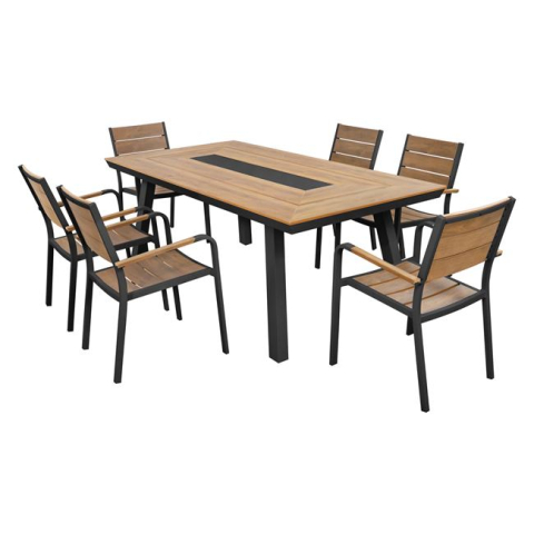 Seturi mese dining - Set Dining Table 7pieces Aluminum in grey color HM5233.02