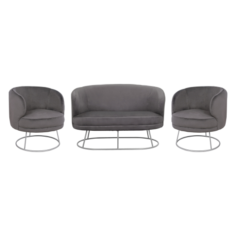 Interior - Set Living Room 2 Seater and 2 Armchairs Arien Grey Velvet with Silver Base HM11051.01